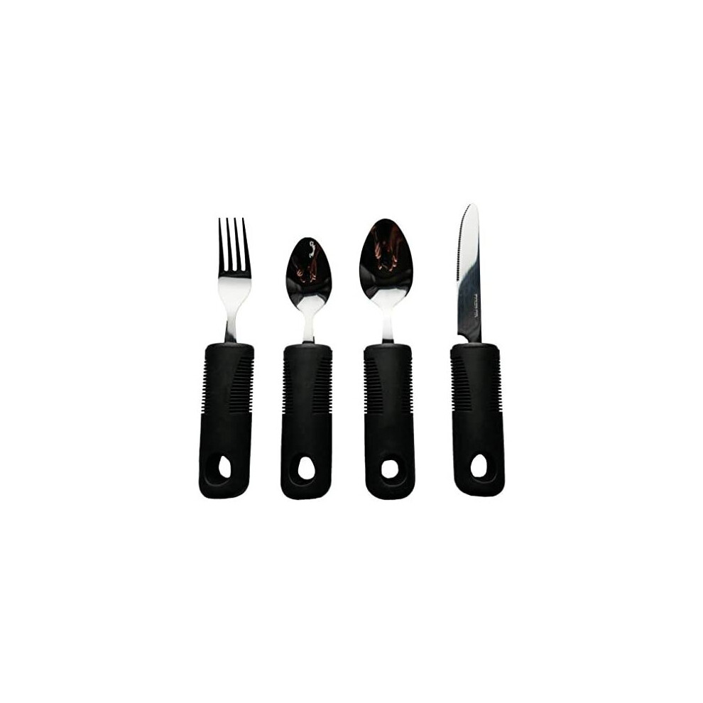 4 Piece Cutlery Set Easy Grip Extra Thick Handles, Ideal Eating Aid for The Disabled, Elderly and Those with Limted Hand Movement or Tremors.