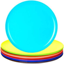 Youngever 9 Pack 25cm Re-usable Plastic Plates, Large Plates, Dinner Plates, Set of 9 (9 Rainbow Colors)
