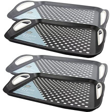 4 x Anti-Slip Plastic Party New Drinks Serving Kitchen Trays Grip Rubber Handles Surface, Dinner Non Slip Tray, Top Bottom Home Garden Office Cooking