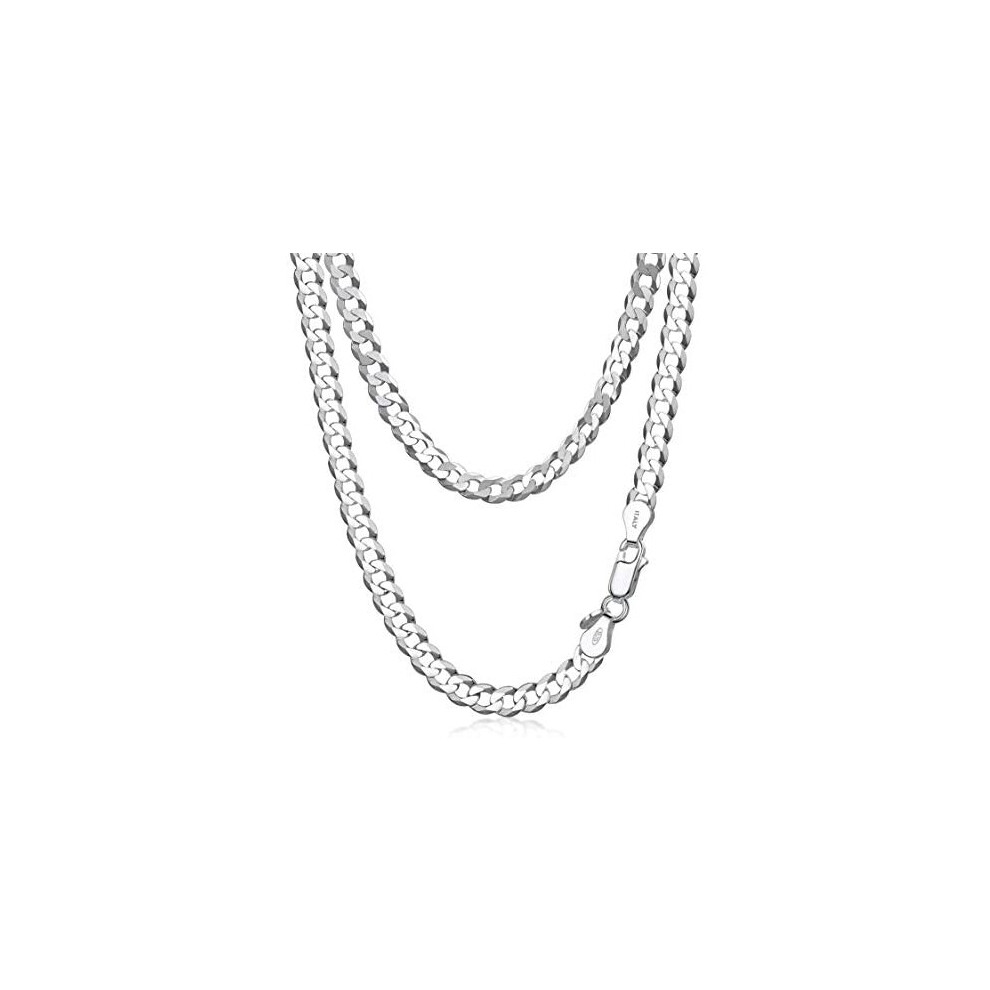 Amberta Unisex 925 Sterling Silver Flat Curb Chain Necklace