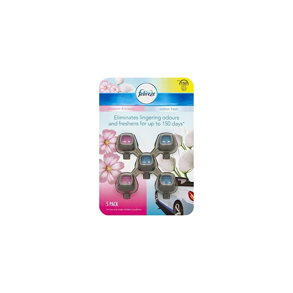 Febreze Car Clip On Air Freshener Cotton/Blossom 5 Pack