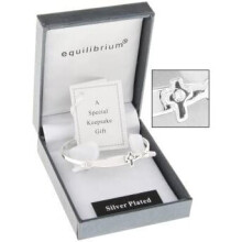 Equilibrium Silver Plated Christening Bangle with a cross