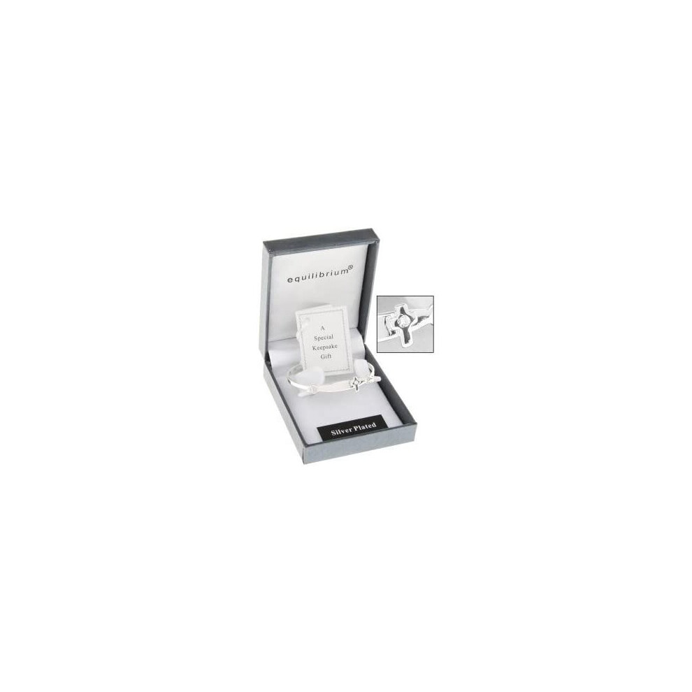 Plated Christening Bangle With A Cross Silver Equilibrium