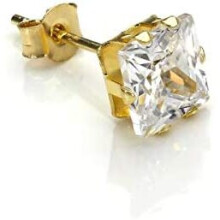 9ct Gold 5mm Clear Square CZ Crystal Single Ear Stud/Mens Earrings/Studs