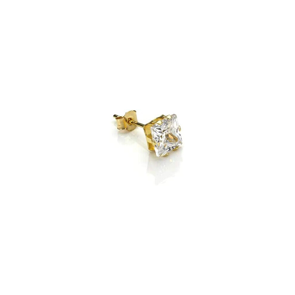 9ct Gold 5mm Clear Square CZ Crystal Single Ear Stud/Mens Earrings/Studs