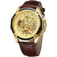 FORSINING Men's Skeleton Mechanical Watch Reloj Automatic Movtment Male Clock with Genuine Leather Strap