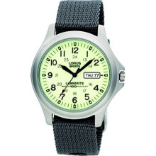 RJ655AX9 Lorus Gents Analogue Lumibrite Day-Date Grey Nylon Strap Watch