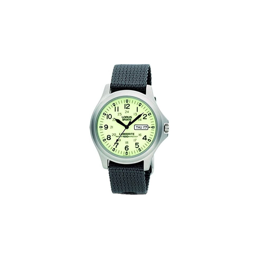 Lorus Rj655ax9 Gents Analogue Lumibrite Day-Date Nylon Strap Watch Grey