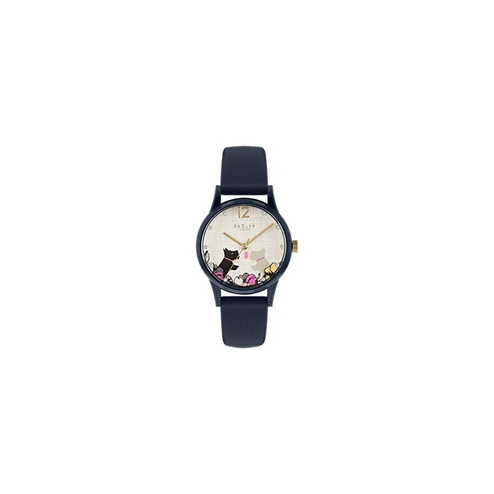 Radley Say It with Flowers Ladies Navy Silicone Strap Floral Kissing Dogs Watch RY2983