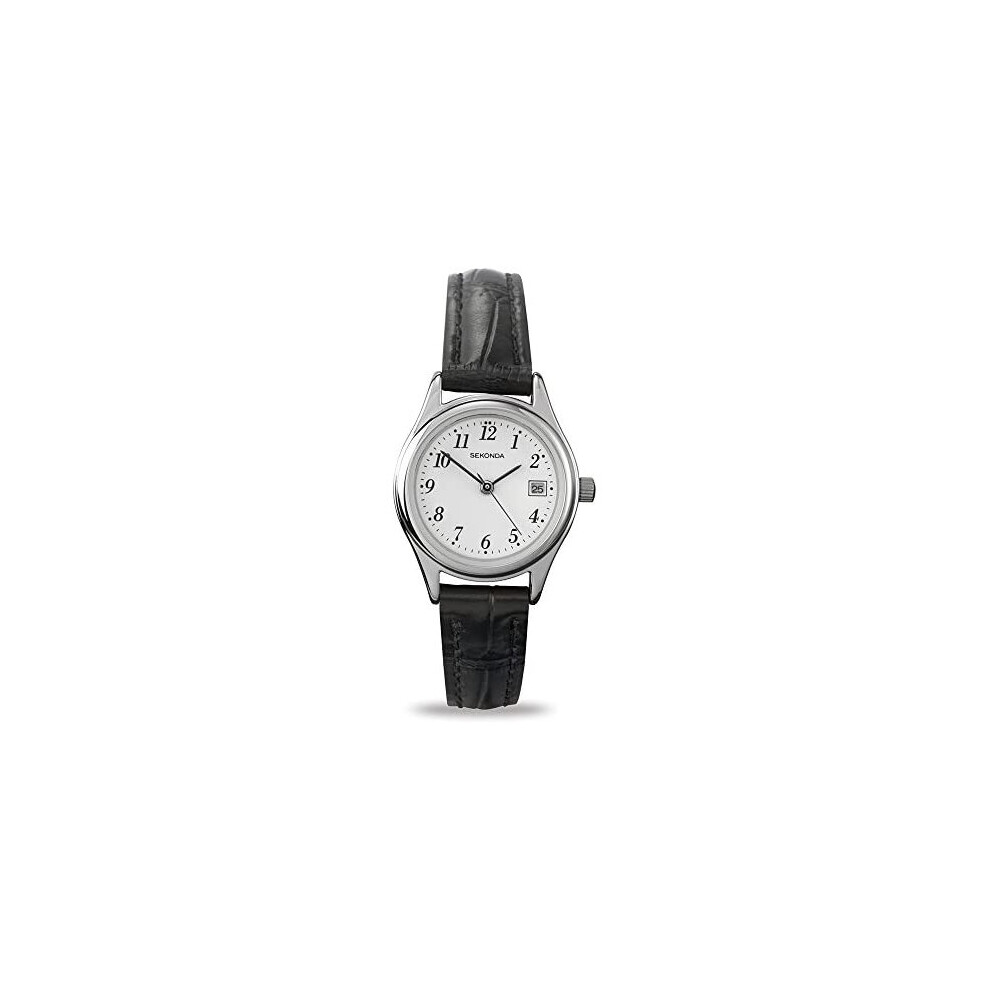 Sekonda Women's Quartz Watch with White Dial Analogue Display and Black Leather Strap 4081.27