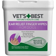 Vet's Best Ear Relief Finger Wipes | Ear Cleansing Finger Wipes for Dogs | Sooths & Deodorizes | 50 Disposable Wipes