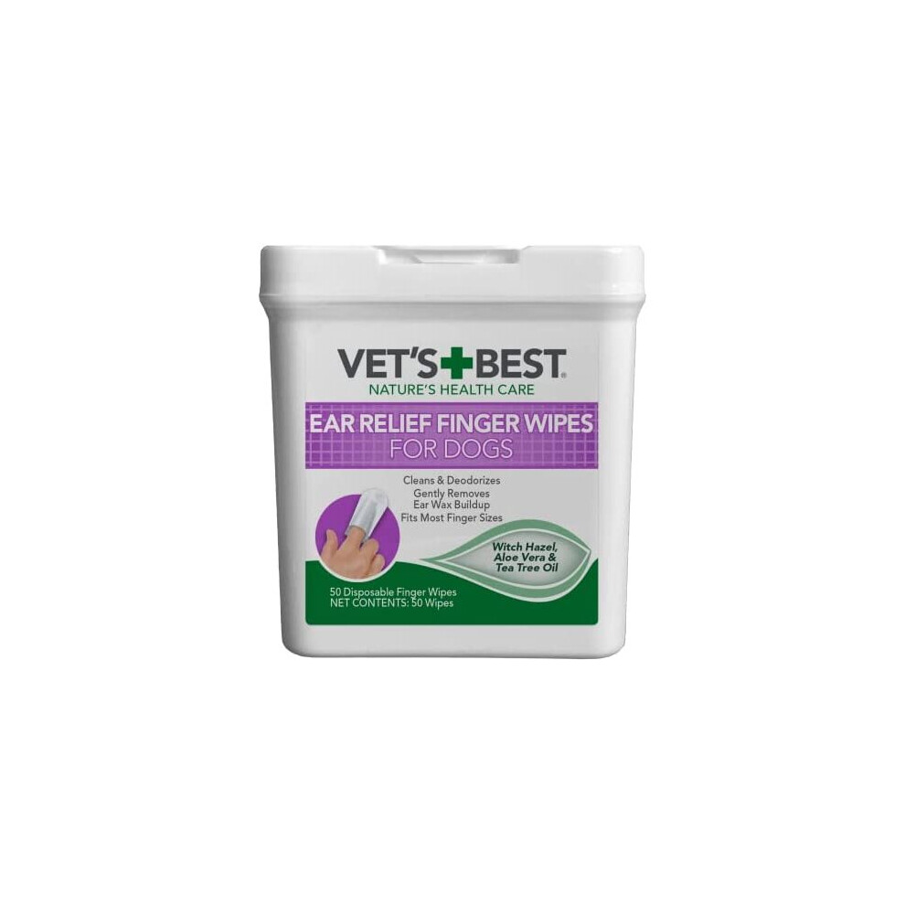 Vets Best Vet's Best Ear Relief Finger Wipes | Ear Cleansing Finger Wipes For Dogs | Sooths & Deodorizes | 50 Disposable Wipes