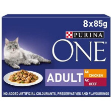 Purina ONE Adult Cat Food Chicken and Beef 5X (8 x 85g)