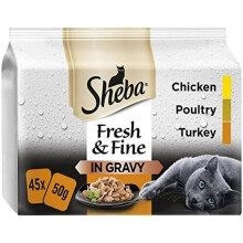 Sheba Cat Wet Food Fresh & Fine - Cat Pouches Poultry in Gravy - 15 x 50 g Brown