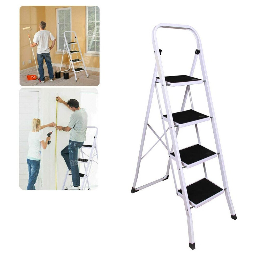 Folding Step Ladder - 4 Step Ladder Heavy Duty Anti Slip Feet Portable Sturdy Ladder