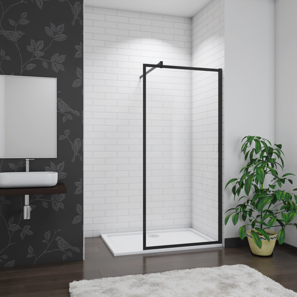 (1000mm) Matt Black Walk in Wet Room Shower Screen Panel