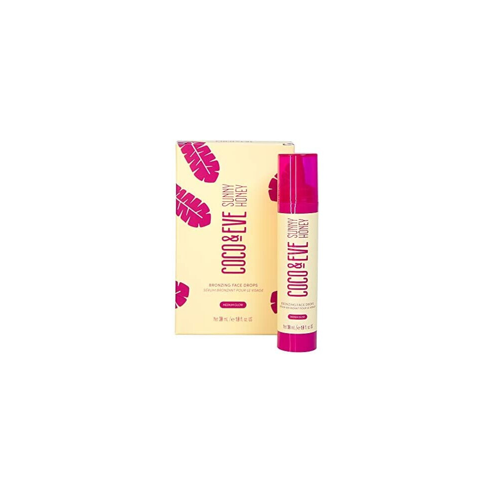 Coco & Eve Sunny Honey Bronzing Face Drops (Medium Glow), Natural Self Tanning Face Drops. Hydrating Hyaluronic Acid. Indoor Sunless Moisturizing Self
