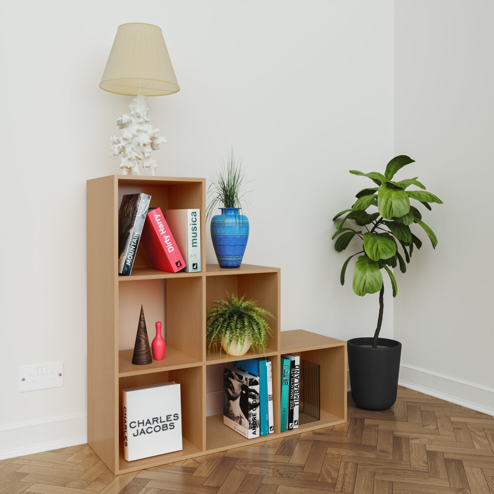 (No Drawers) Charles Jacobs Oak 3 Tier 6 Cube Storage Bookcase Shelf Display Unit with Choice of Drawers