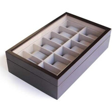 Solid Espresso 12 Slot Wood Watch Box Organizer with Glass Display Top by Case Elegance