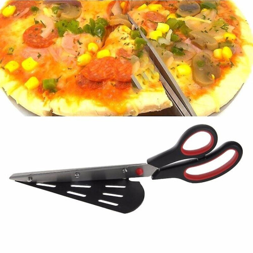 (Red) Pizza Scissor Stainless Steel Pizza Cutter With Detachable Spatula