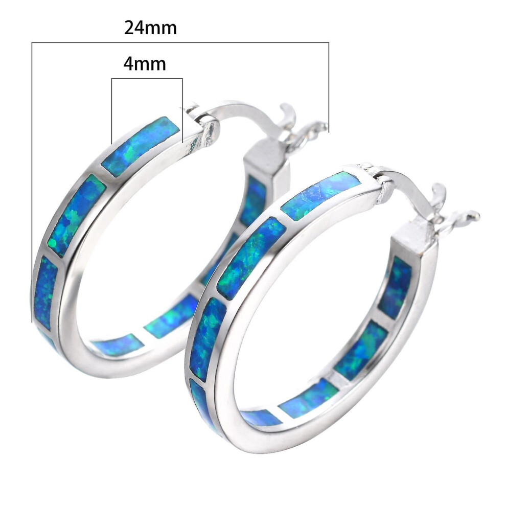 (Blue) Round Hoop Dangle Earrings Fire Opal Jewelry Vintage Fashion Rainbow Birthstone Earrings