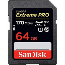 SanDisk Extreme PRO 64GB SDXC Memory Card up to 170MB/s, UHS-1, Class 10, U3, V30, Black