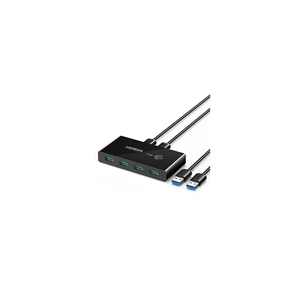 UGREEN USB Switch 2 In 4 Output USB KVM Switch with 2 Pack 1.5M USB 3.0 A to A Cable for Mouse Keyboard Printer Scanner High-speed Peripheral Sharing