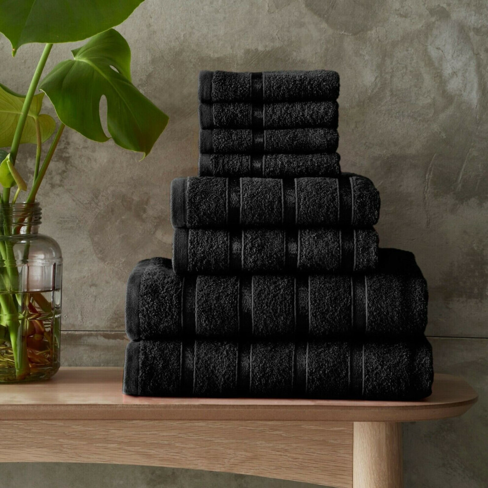 (Black) Boston 8 Pcs Luxury Cotton Towel Bale Set