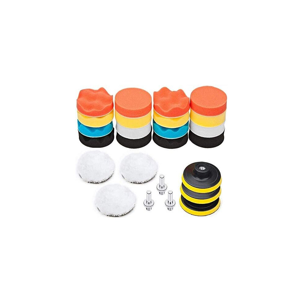 Bangshou 25 Pack 3" Polishing Pads, Sponge Buff Pads Set Kit With M10 Drill Adapter, Compound Auto Car Polisher 8431223174728