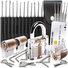 30-Piece Lock Picking Set with 3 Transparent Training Locks and Credit Card Lock Pick Tool Kit by LockCowboy + Bonus E-Guides for Beginner and Pro