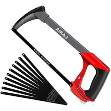 AIRAJ Multifunctional Hacksaw Frame with Adjustable Tension and 10 Saw Blades,Two Sawing Angles (45°/90°) Saw.Multi-Purpose Heavy Duty Hand Handsaw