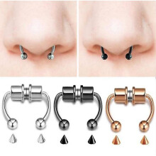 (Silver Black Rose gold) 3 Pack Fake Nose Ring Hoop Magnetic Horseshoe Ring Stainless Stee Non-pierced Septum Rings