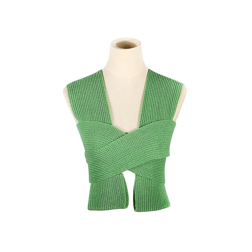 (Green) Women Kitted Vest Bandage Sweater Fashion Sleeveless Crop Top Fall Solid Pullover-image-OPC-P9MZGBX-NEW