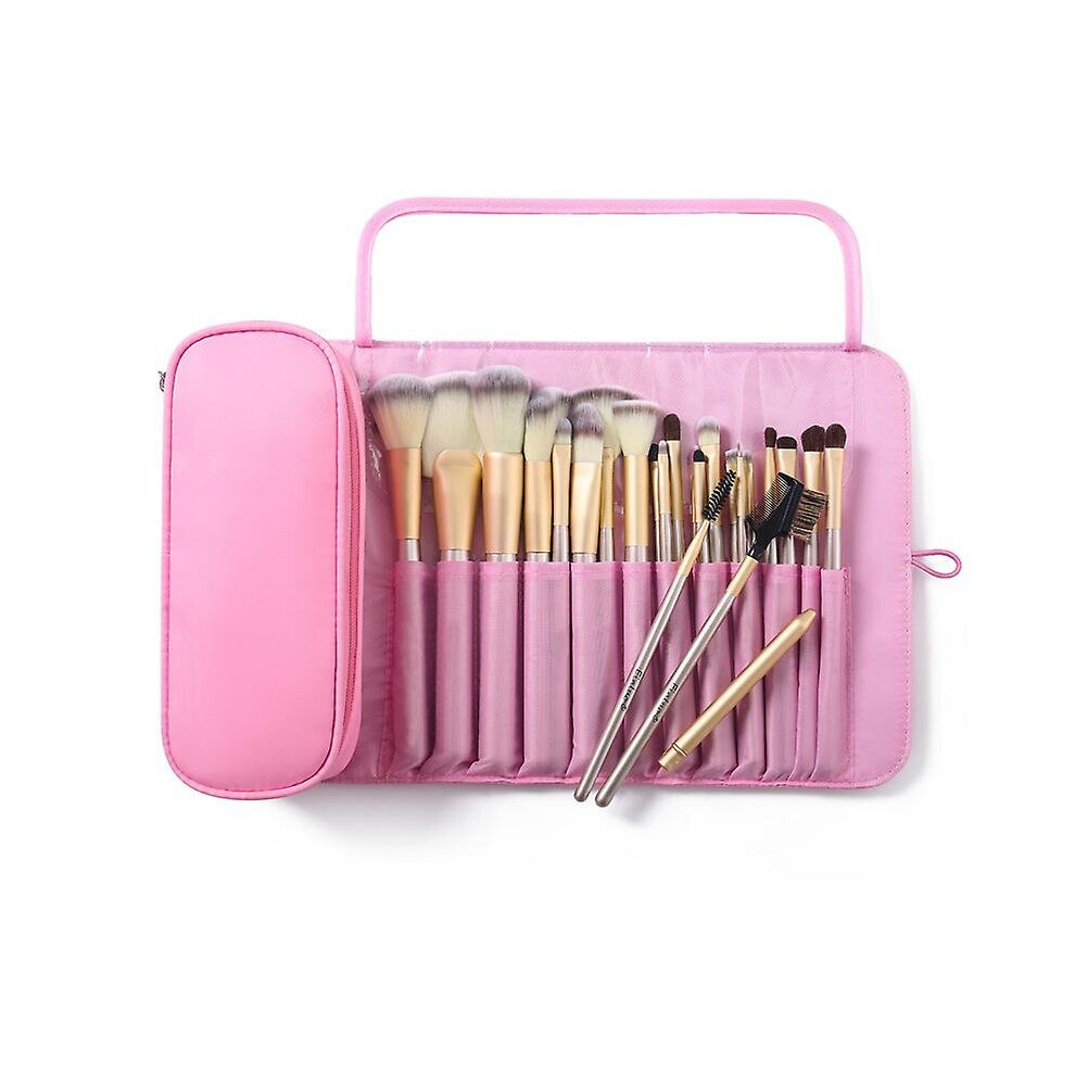 Pink (Pink) Makeup Brush Organizer Makeup Storage Bag Brush Holder Cosmetic Bag Roll Up Holder
