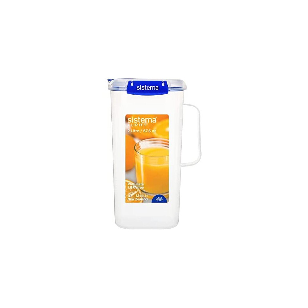 Sistema KLIP IT PLUS Juice Jug | Airtight 2 Litre Plastic Jug for Milk, Water & More | BPA-Free