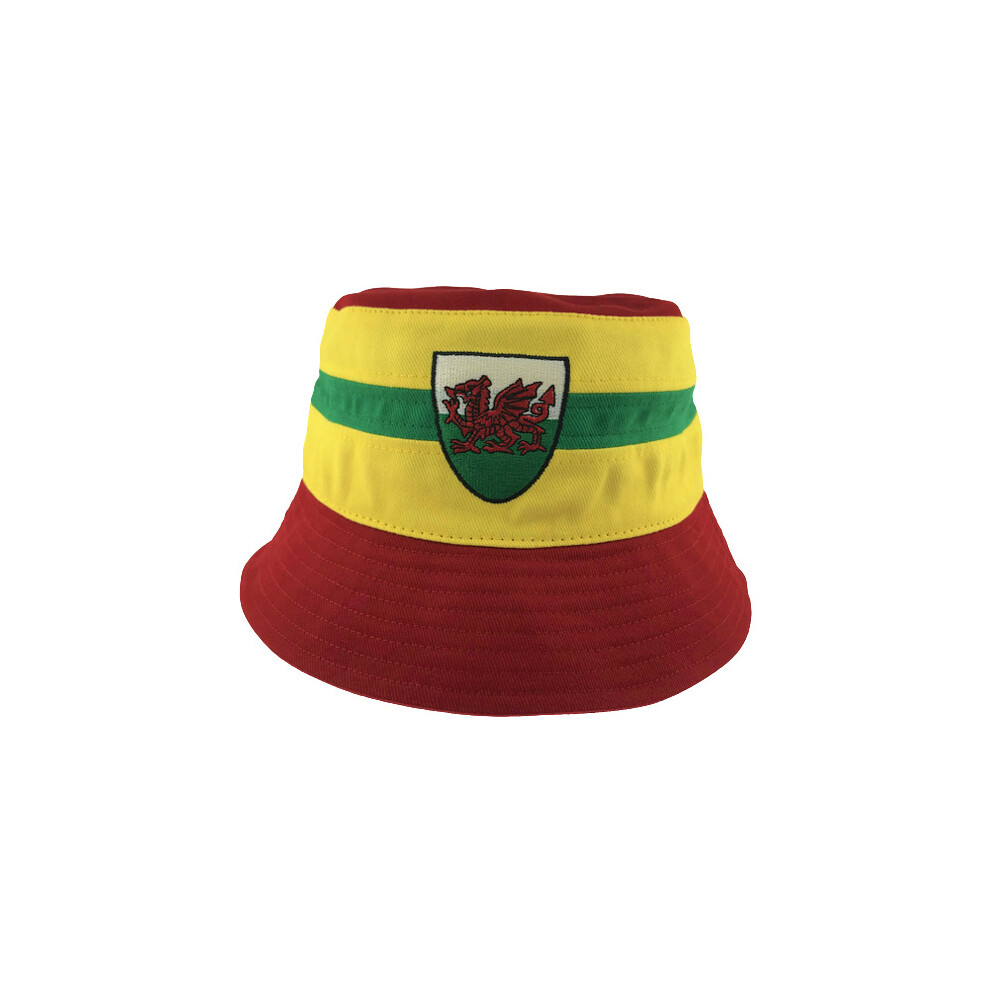 (Yellow Stripe Bucket Hat) Welsh Kid's Unisex Wales Cymru Bucket Hats