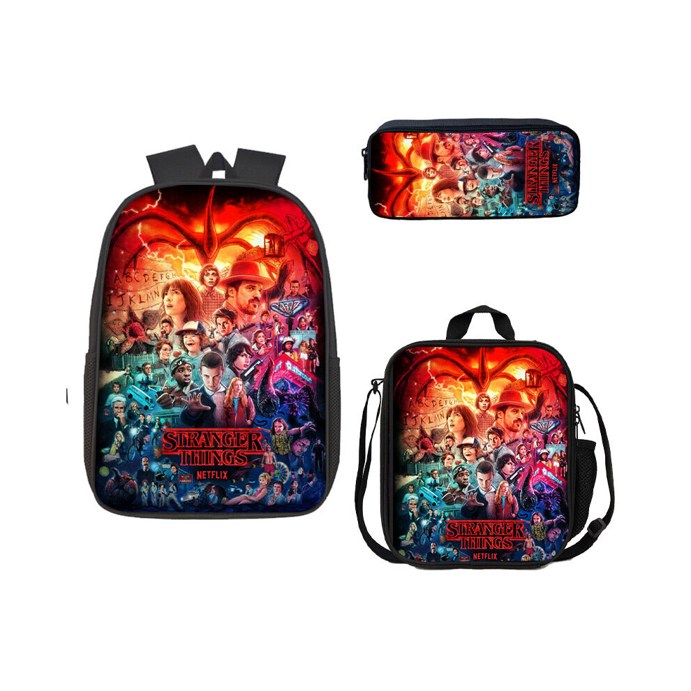 (12) Stranger Things School Bag Lunch Bag Pencil Case Kids 3 Piece Set
