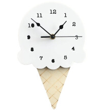 (White) Wooden Ice Cream Shape Clock Cartoon Mute Wall Clock Arabic Numerals Room Decor