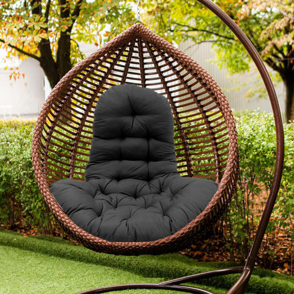 (Black) Garden Egg Chair Cushion Seat Pad Swing Hanging Chair Mat Pillow Indoor Outdoor