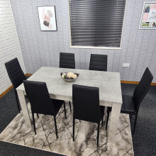 Grey Dining Table and 6 Chairs Stone Grey Effect Kitchen Dining Set