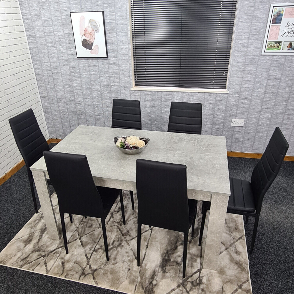 Grey Dining Table and 6 Chairs Stone Grey Effect Kitchen Dining Set