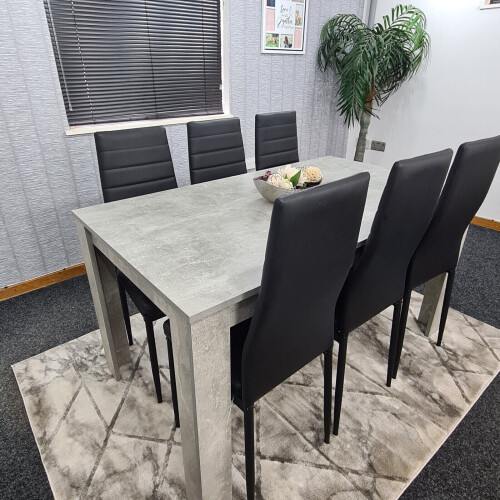 Grey Dining Table and 6 Chairs Stone Grey Effect Kitchen Dining Set 2