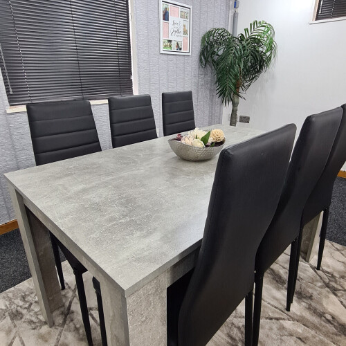 Grey Dining Table and 6 Chairs Stone Grey Effect Kitchen Dining Set 1