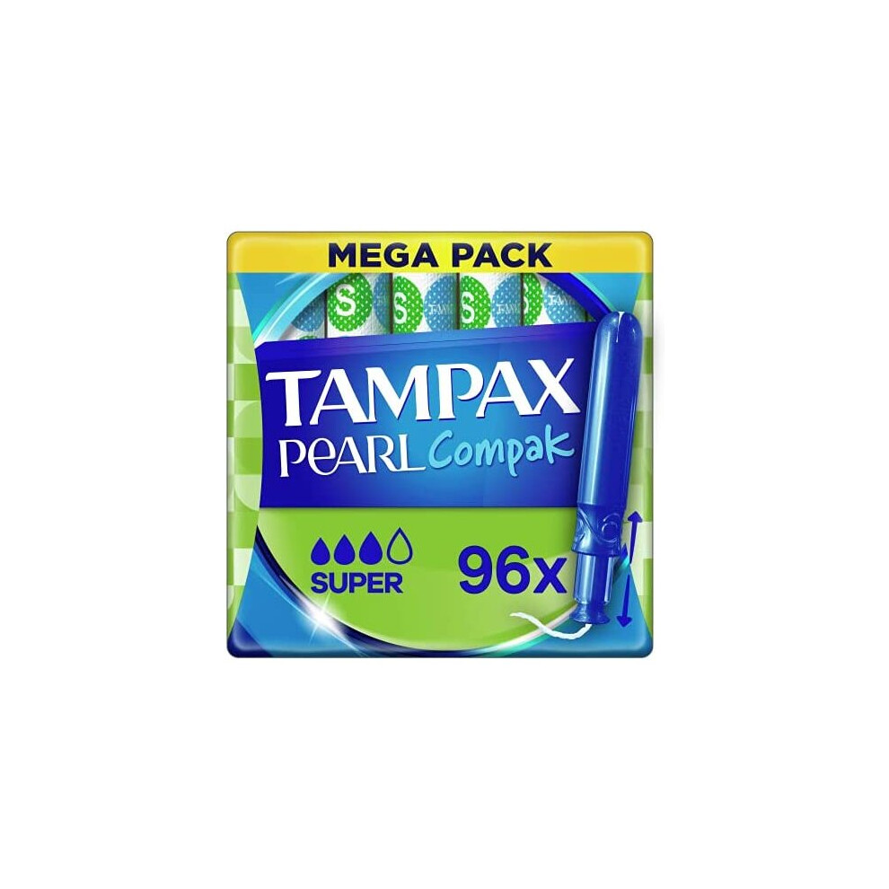 Tampax Compak Pearl Tampons, Super, with Plastic Applicator x 96