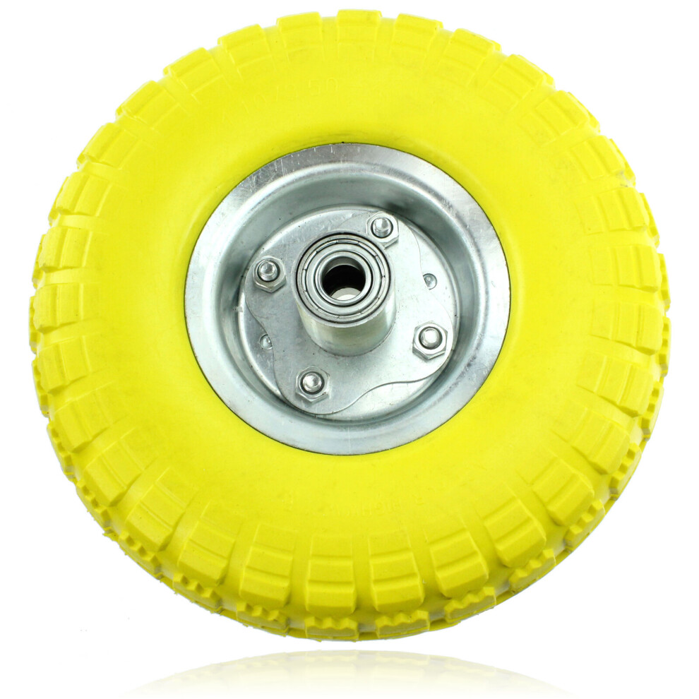 Spares2go 10" Solid Yellow Rubber Wheelbarrow Tyre & Axle Wheel Bearing for Cart/Barrow/Trolley