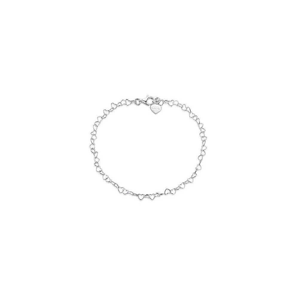 925 Fine Sterling Silver Naturally Adjustable Anklet - 3 mm Heart Chain Ankle Bracelet - up to 9.5" inch - Flexible Fit
