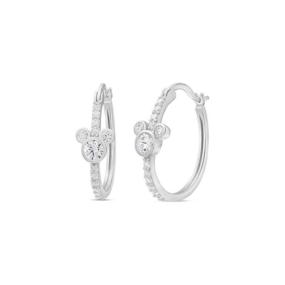 Disney Jewelry for Women Mickey or Minnie Mouse Sterling Silver Cubic Zirconia Hoop Earrings