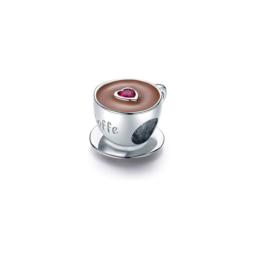 I Love Coffee Charm 925 Sterling Silver Red Enamel Heart Charm Cup Charms for Pandora Bracelet