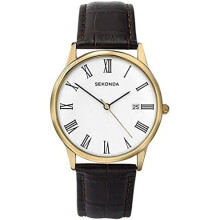 Sekonda Men's Analogue Quartz Watch with 38mm Alloy Case, White Dial and Leather Upper Strap 3676