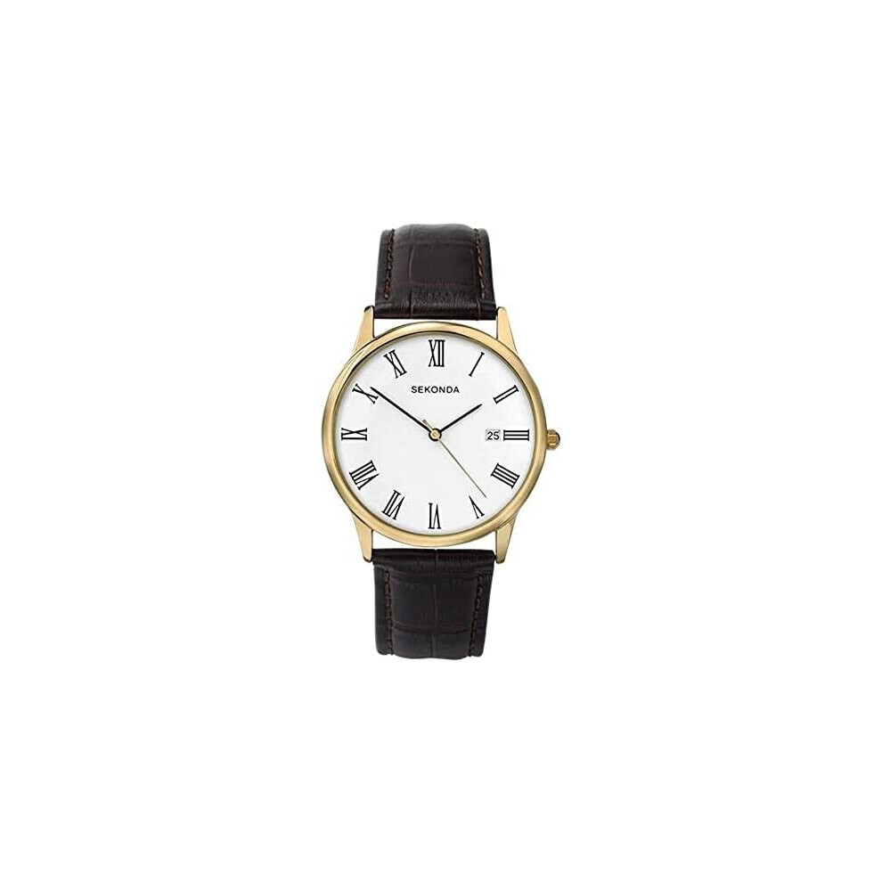 Sekonda Men's Analogue Quartz Watch with 38mm Alloy Case, White Dial and Leather Upper Strap 3676